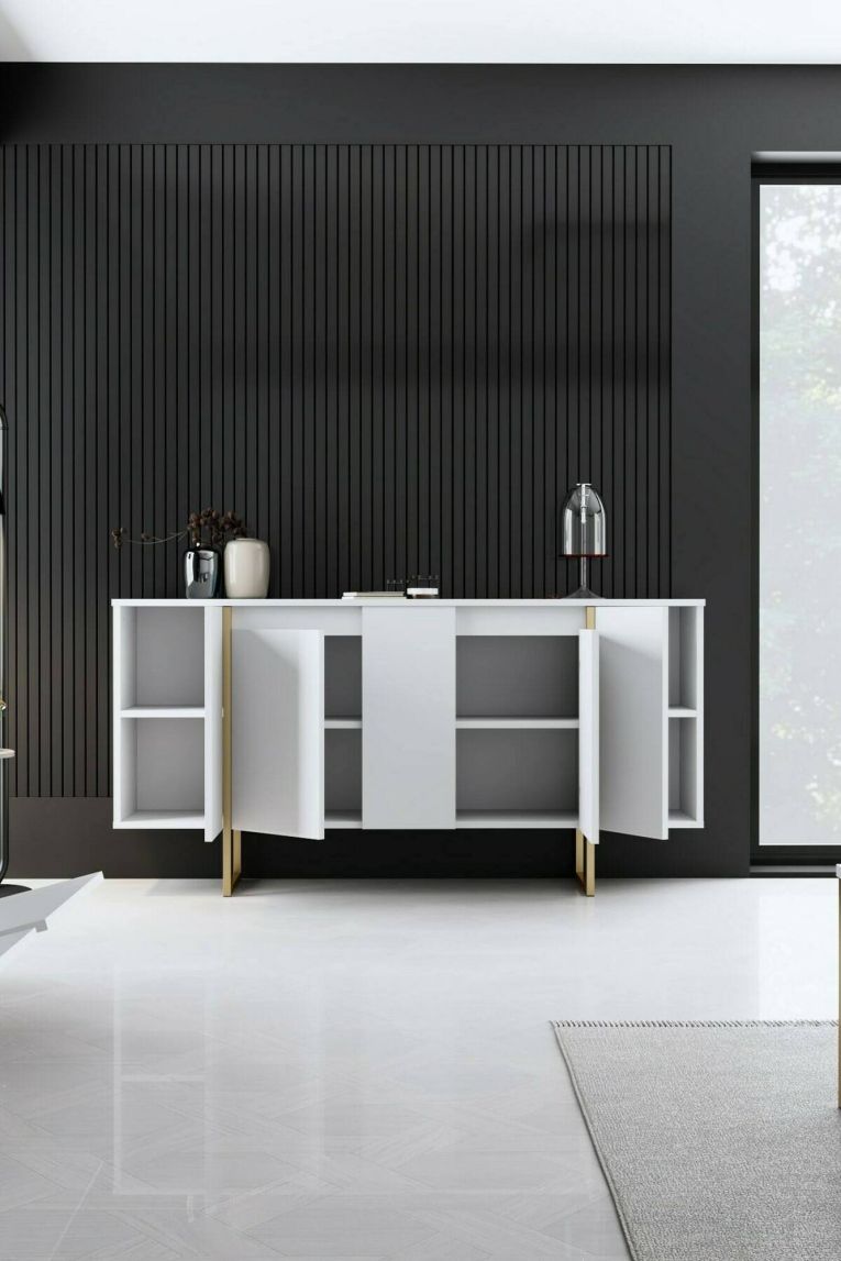 Credenza bianca e oro elegante 160x35x80h cm 4 ante - Arta