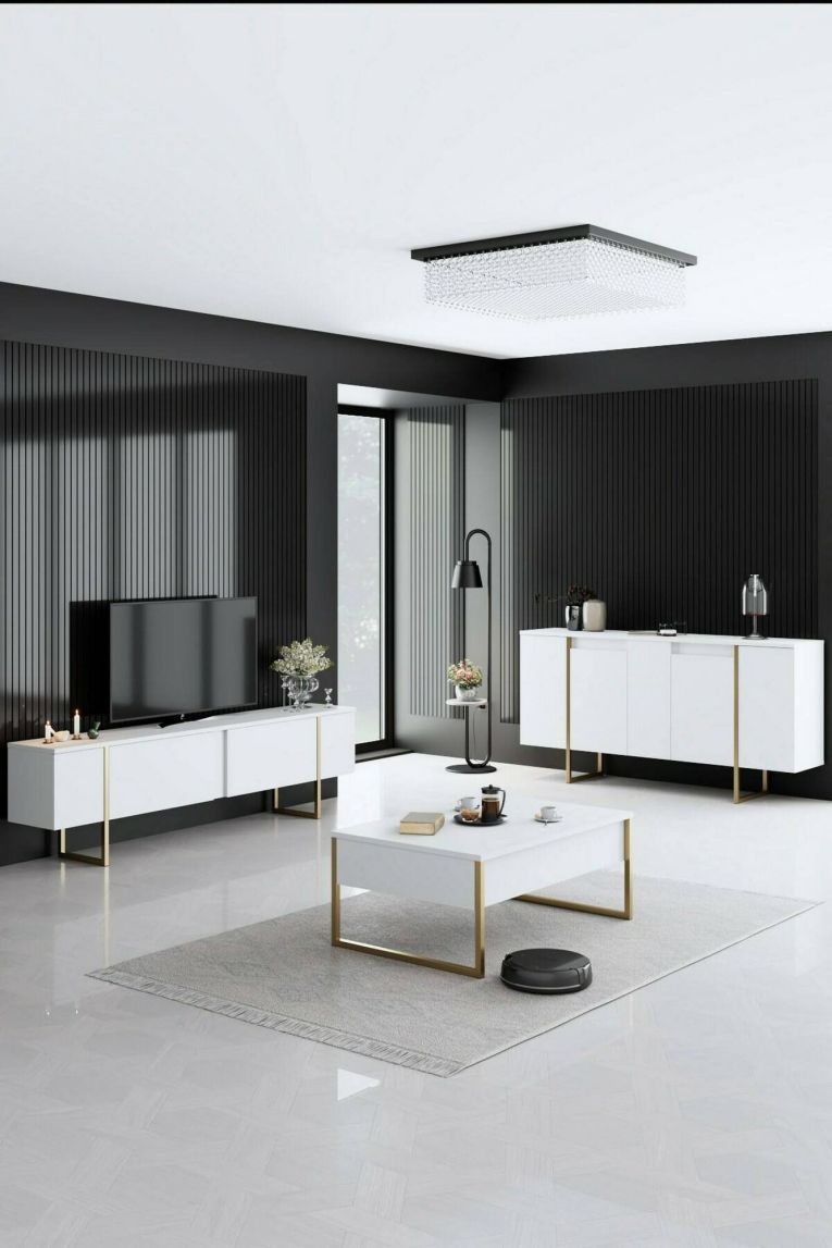 Credenza bianca e oro elegante 160x35x80h cm 4 ante - Arta