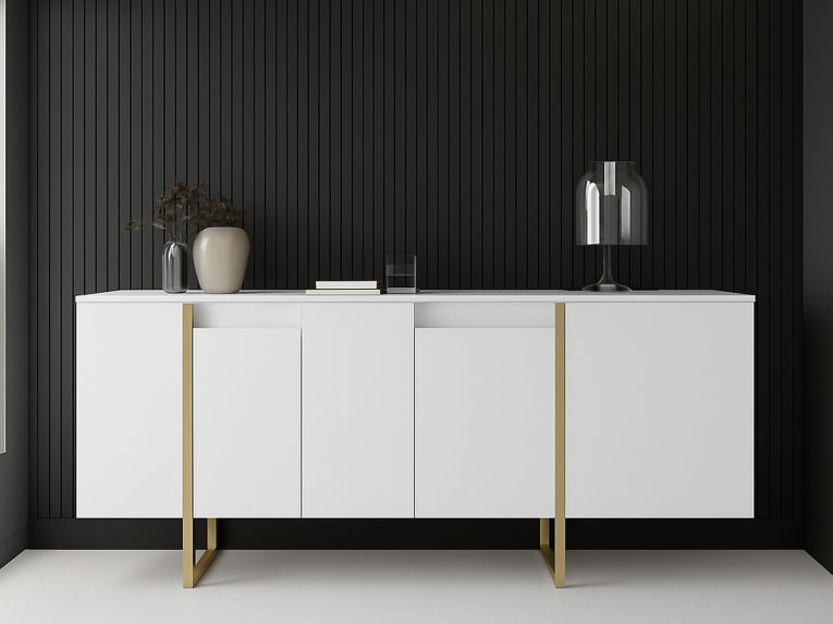 Credenza bianca e oro elegante 160x35x80h cm 4 ante - Arta