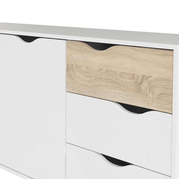 Credenza bianca e quercia 147x39x81h cm 2 ante e 3 cassetti - Animato