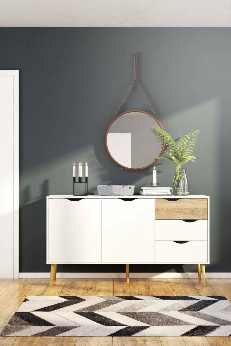 Credenza bianca e quercia 147x39x81h cm 2 ante e 3 cassetti - Animato