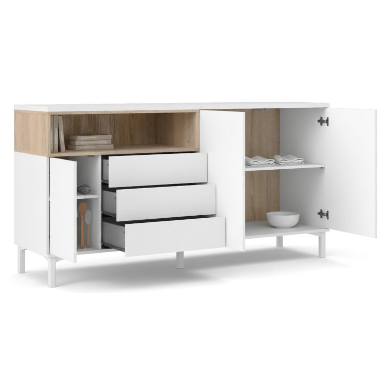 Credenza bianca e quercia 175x48x89h cm 3 ante e 3 cassetti - Julie