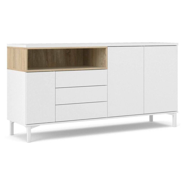 Credenza bianca e quercia 175x48x89h cm 3 ante e 3 cassetti - Julie