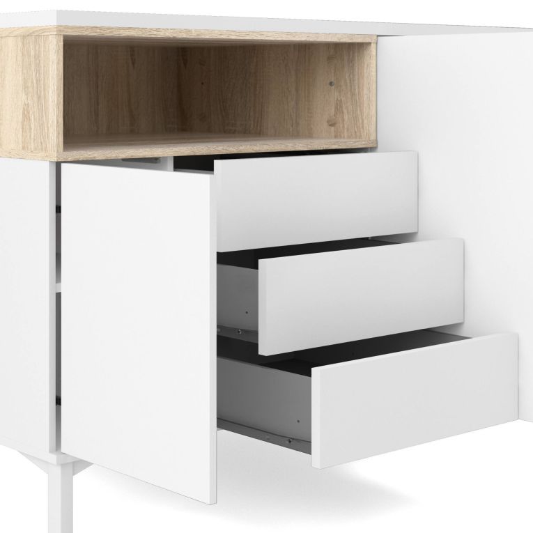 Credenza bianca e quercia 175x48x89h cm 3 ante e 3 cassetti - Julie
