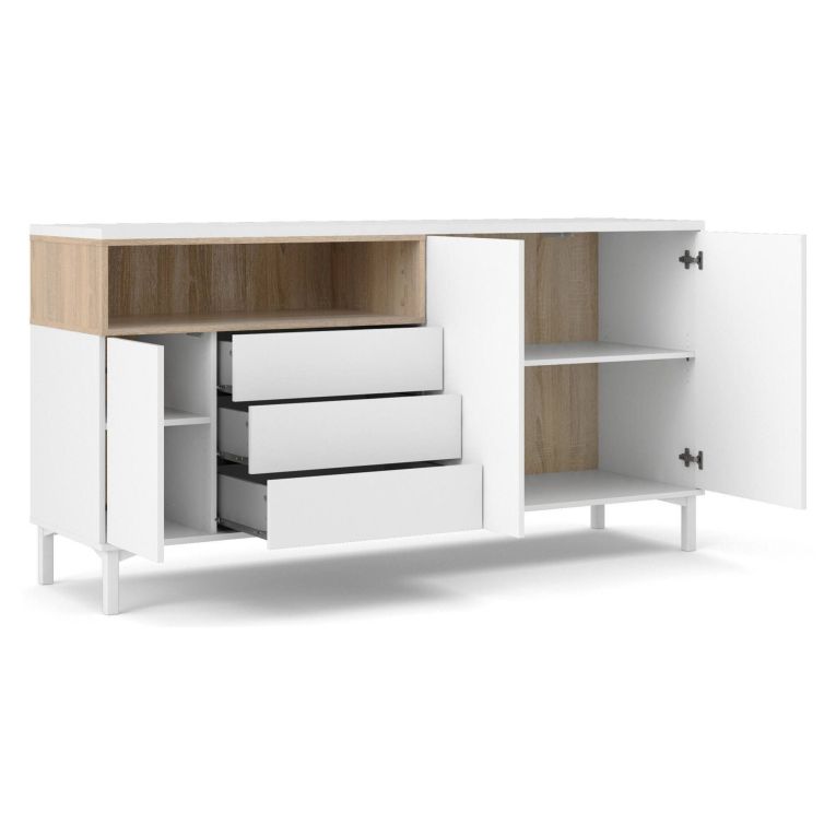 Credenza bianca e quercia 175x48x89h cm 3 ante e 3 cassetti - Julie