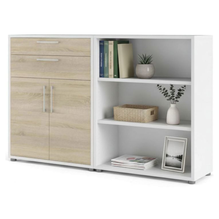 Credenza bianca e quercia 178x40x113h cm 2 ante e 2 cassetti - Albinea