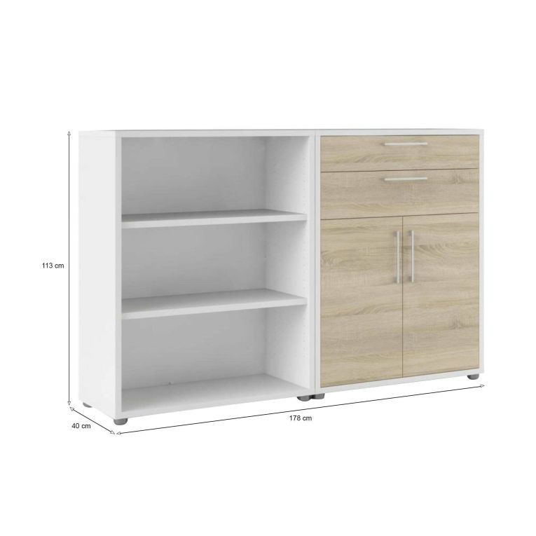 Credenza bianca e quercia 178x40x113h cm 2 ante e 2 cassetti - Albinea