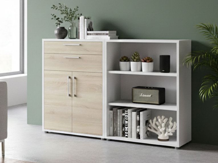 Credenza bianca e quercia 178x40x113h cm 2 ante e 2 cassetti - Albinea