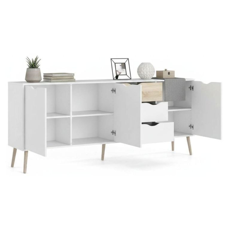 Credenza bianca e quercia 195x39x81h cm 3 ante e 3 cassetti - Anima