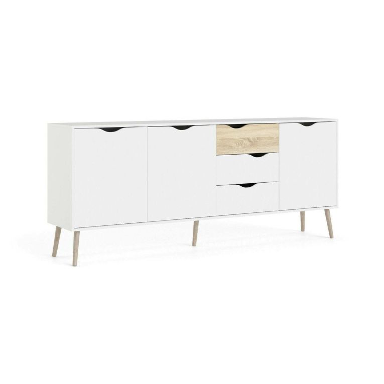 Credenza bianca e quercia 195x39x81h cm 3 ante e 3 cassetti - Anima