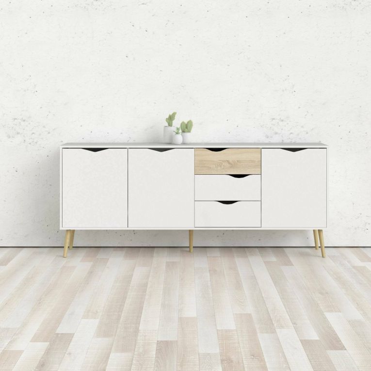 Credenza bianca e quercia 195x39x81h cm 3 ante e 3 cassetti - Anima