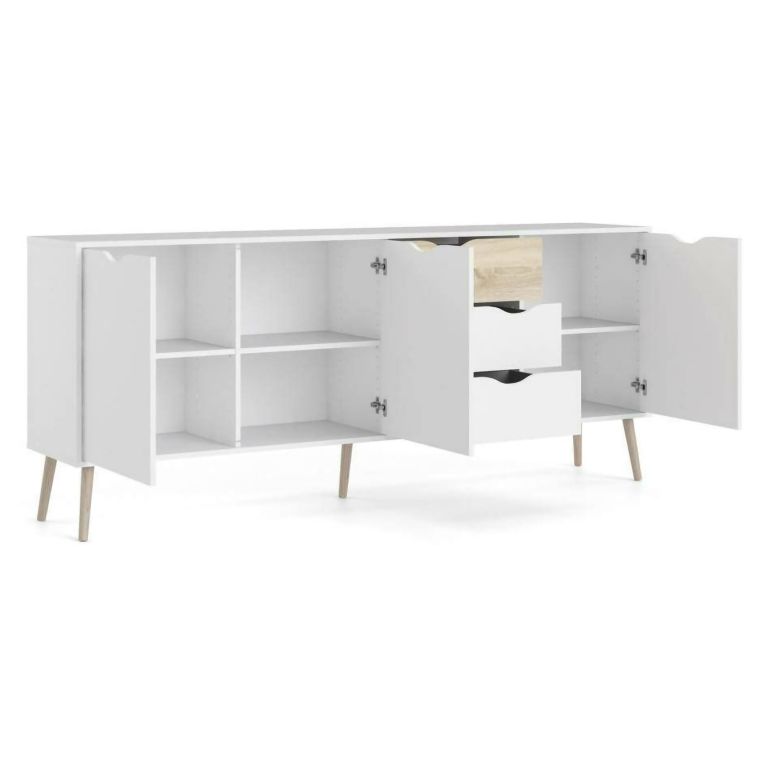 Credenza bianca e quercia 195x39x81h cm 3 ante e 3 cassetti - Anima