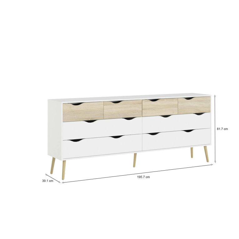 Credenza bianca e quercia 195x39x81h cm 8 cassetti - Arista