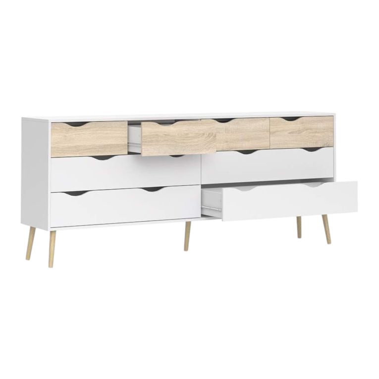 Credenza bianca e quercia 195x39x81h cm 8 cassetti - Arista