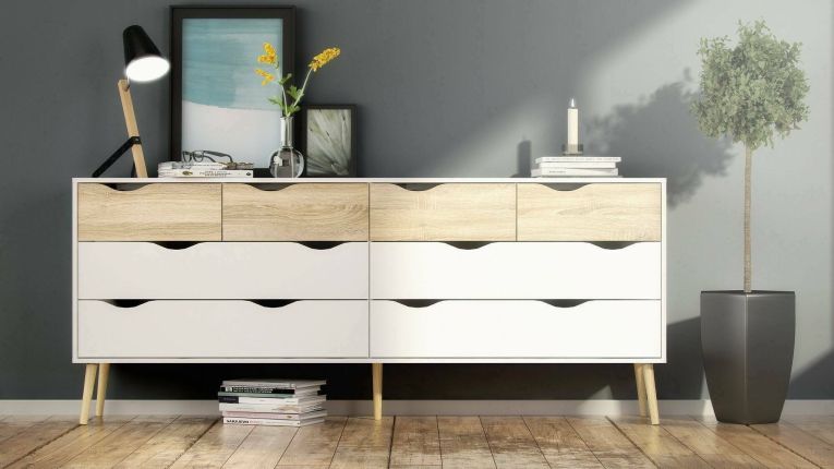 Credenza bianca e quercia 195x39x81h cm 8 cassetti - Arista
