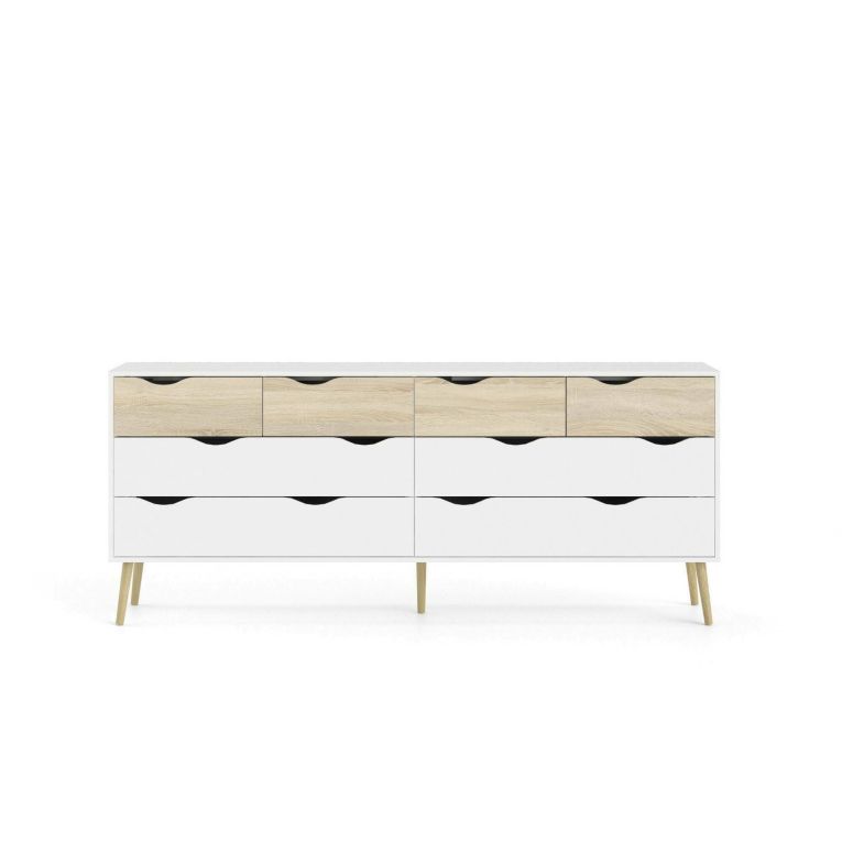 Credenza bianca e quercia 195x39x81h cm 8 cassetti - Arista