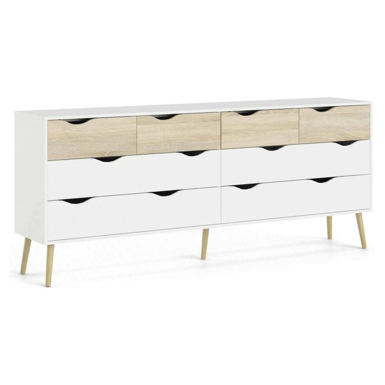 Credenza bianca e quercia 195x39x81h cm 8 cassetti - Arista