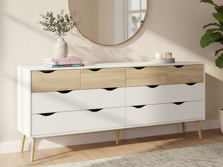 Credenza bianca e quercia 195x39x81h cm 8 cassetti - Arista