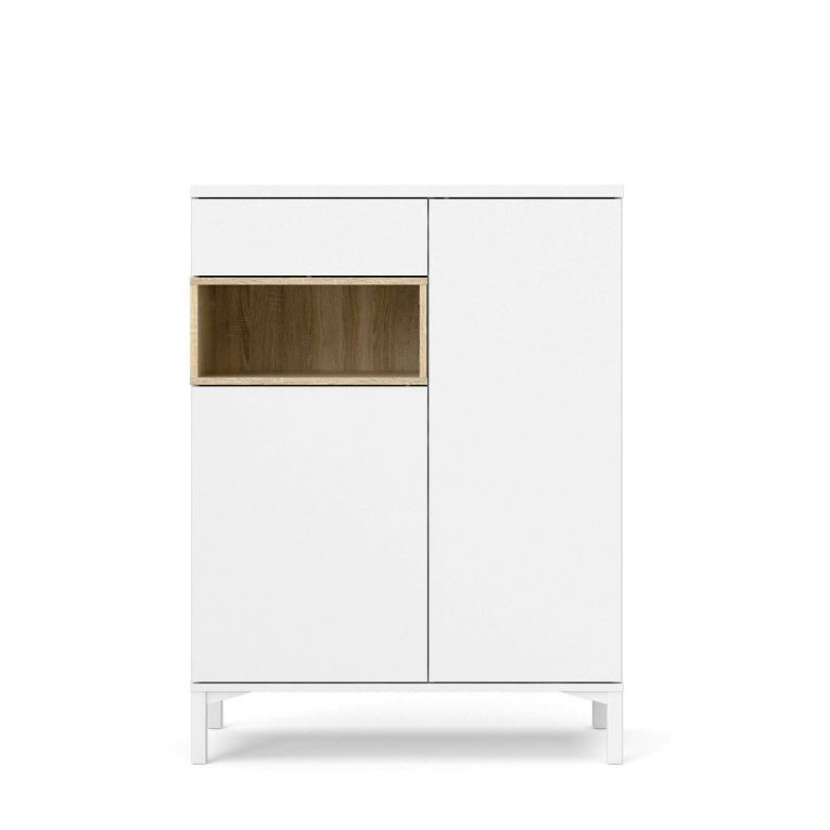 Credenza bianca e quercia 88x36x118h cm 2 ante e 1 cassetto - Alfra