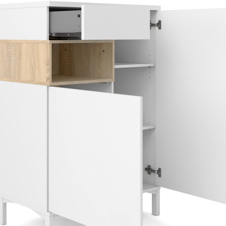 Credenza bianca e quercia 88x36x118h cm 2 ante e 1 cassetto - Alfra