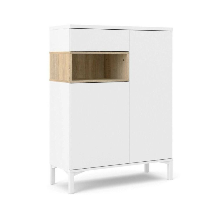 Credenza bianca e quercia 88x36x118h cm 2 ante e 1 cassetto - Alfra