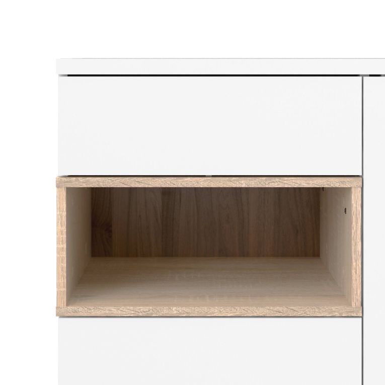 Credenza bianca e quercia 88x36x118h cm 2 ante e 1 cassetto - Alfra