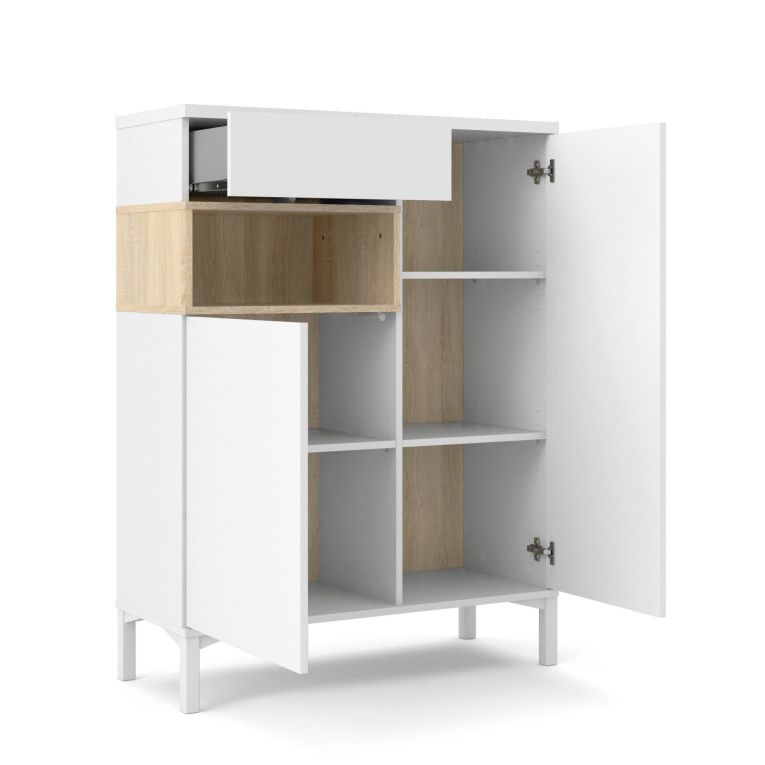 Credenza bianca e quercia 88x36x118h cm 2 ante e 1 cassetto - Alfra
