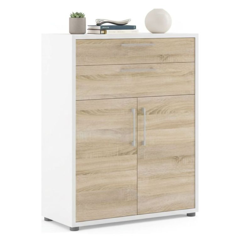 Credenza bianca e quercia 89x40x113h cm 2 ante e 2 cassetti - Agra