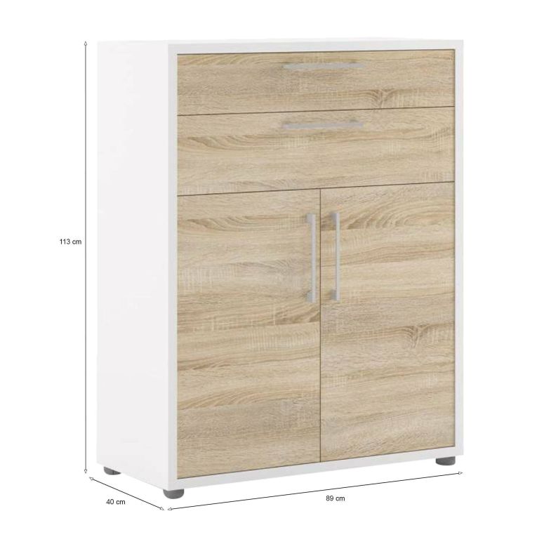 Credenza bianca e quercia 89x40x113h cm 2 ante e 2 cassetti - Agra