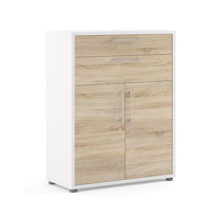 Credenza bianca e quercia 89x40x113h cm 2 ante e 2 cassetti - Agra