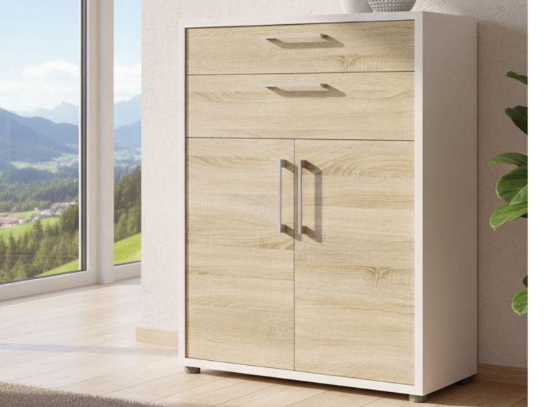 Credenza bianca e quercia 89x40x113h cm 2 ante e 2 cassetti - Agra