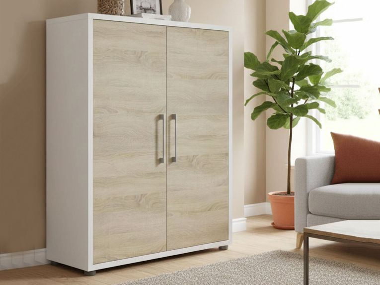 Credenza bianca e quercia 89x40x113h cm 2 ante - Warszawa
