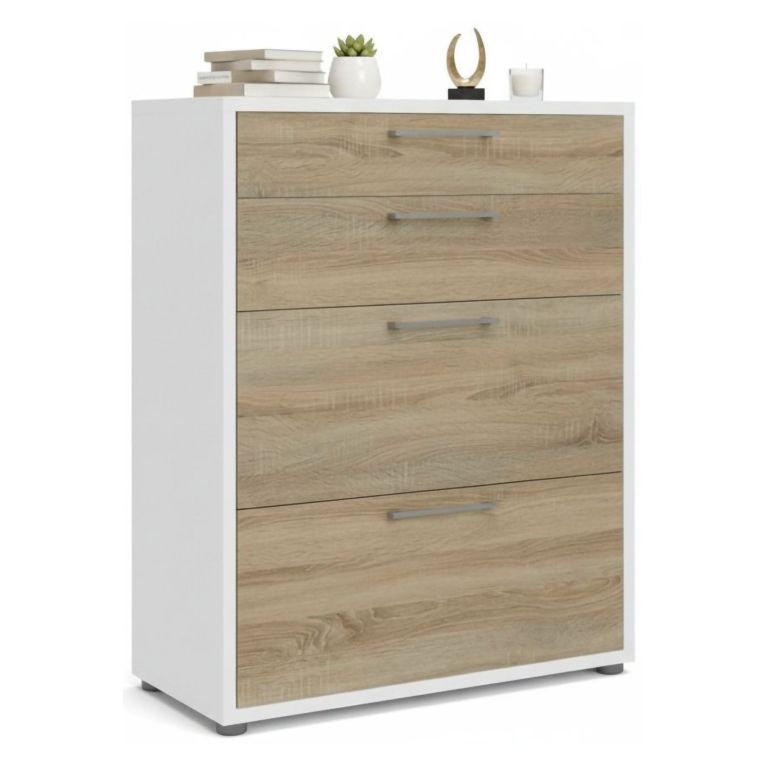 Credenza bianca e quercia 89x40x113h cm 4 cassetti - Anghiari