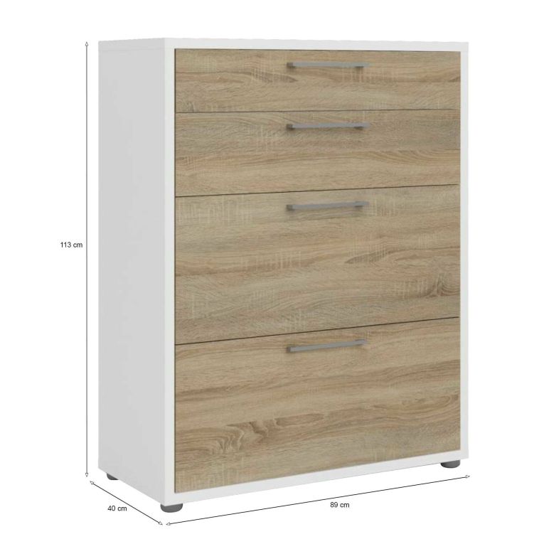 Credenza bianca e quercia 89x40x113h cm 4 cassetti - Anghiari