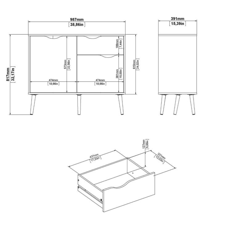 Credenza bianca e quercia 98x39x81h cm 2 ante e 1 cassetto - Audit