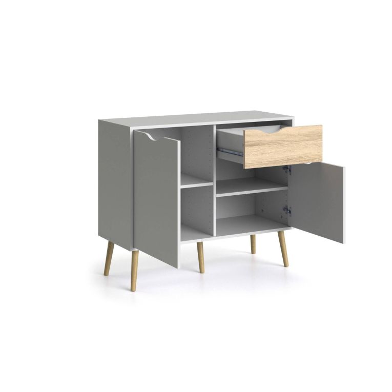 Credenza bianca e quercia 98x39x81h cm 2 ante e 1 cassetto - Audit