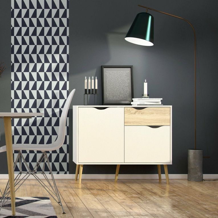 Credenza bianca e quercia 98x39x81h cm 2 ante e 1 cassetto - Audit