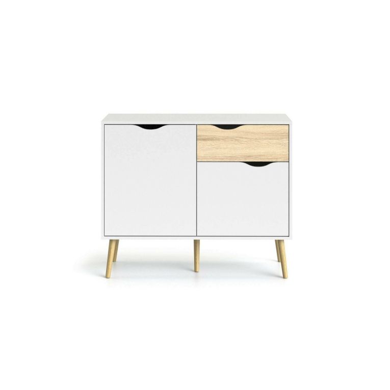 Credenza bianca e quercia 98x39x81h cm 2 ante e 1 cassetto - Audit