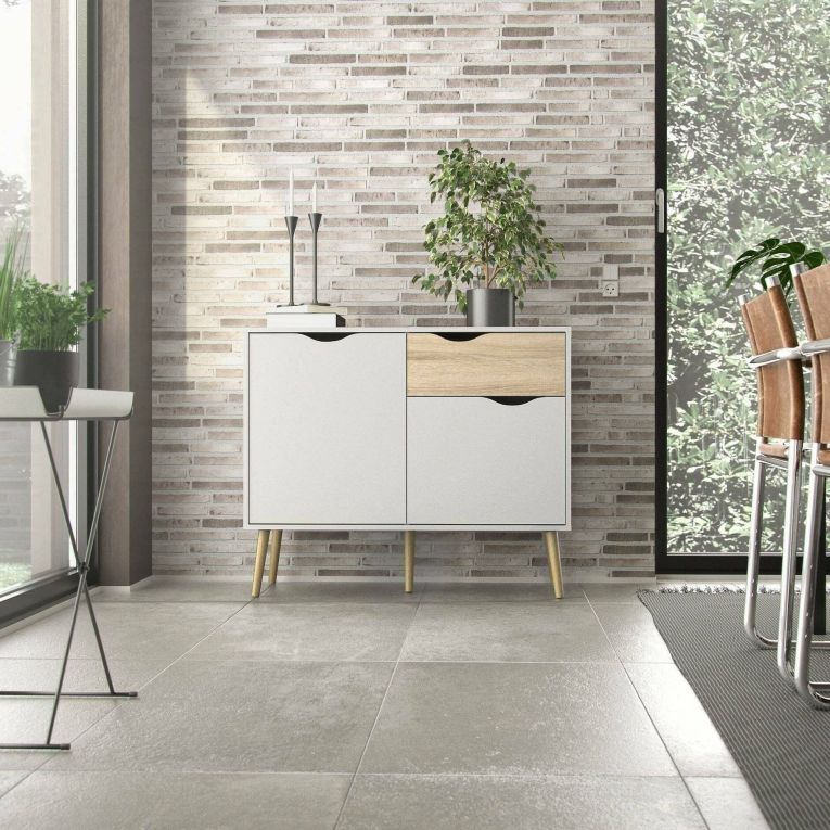 Credenza bianca e quercia 98x39x81h cm 2 ante e 1 cassetto - Audit