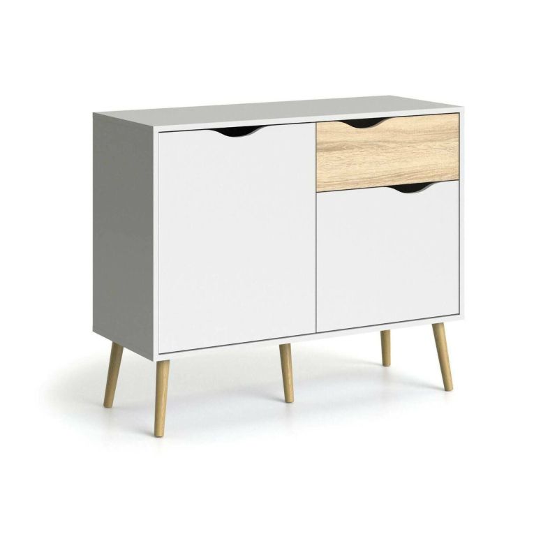 Credenza bianca e quercia 98x39x81h cm 2 ante e 1 cassetto - Audit