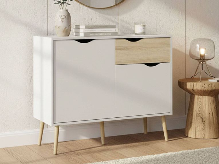Credenza bianca e quercia 98x39x81h cm 2 ante e 1 cassetto - Audit