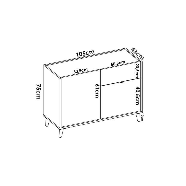 Credenza bianca e rovere 105x43x75h cm 2 ante e 1 cassetto - Ascot