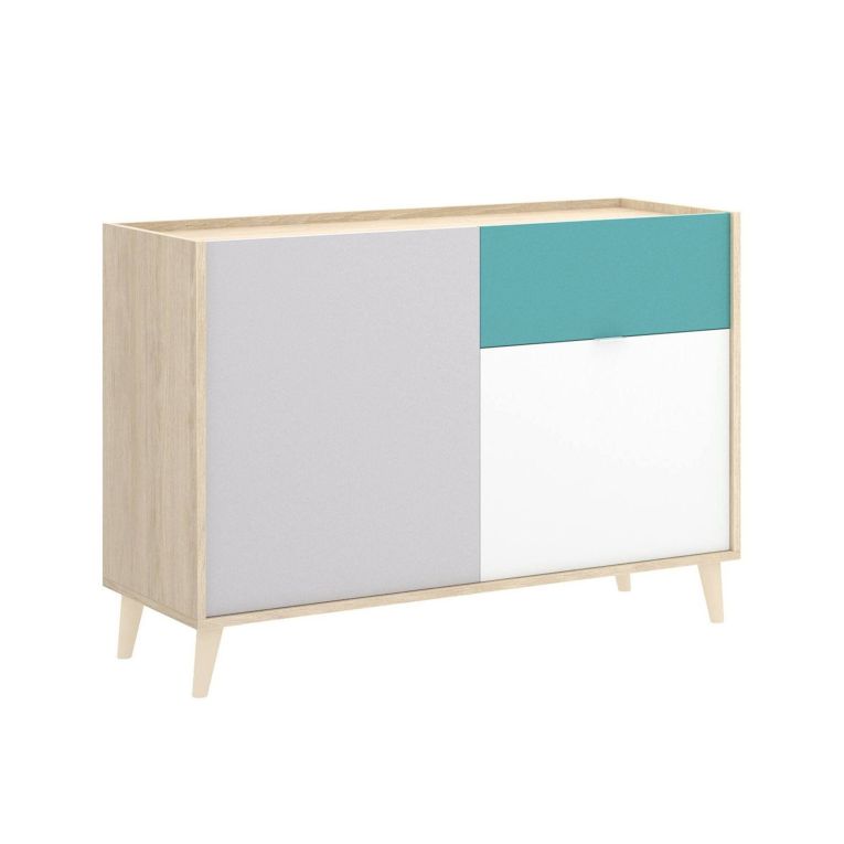Credenza bianca e rovere 105x43x75h cm 2 ante e 1 cassetto - Ascot