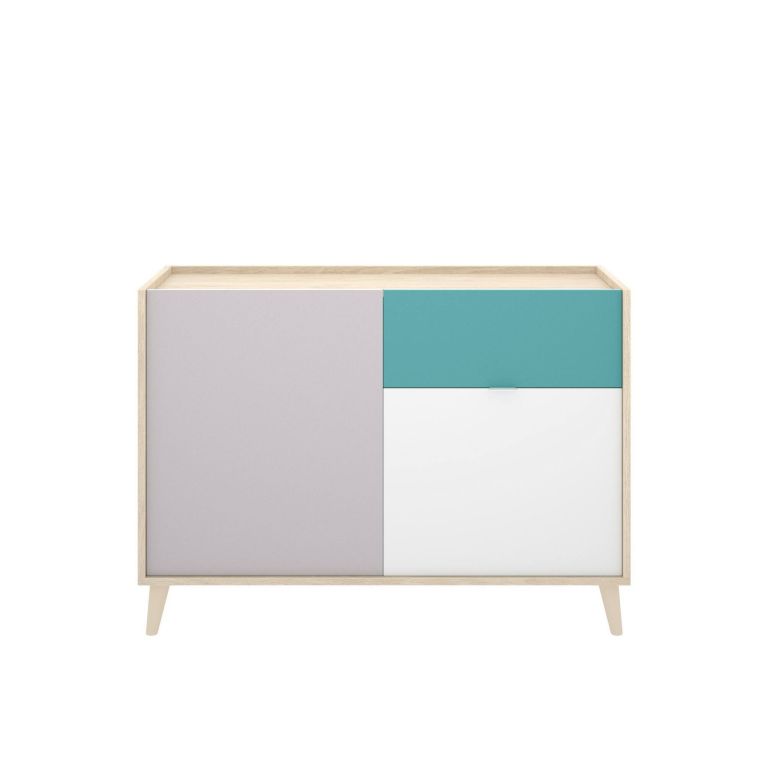 Credenza bianca e rovere 105x43x75h cm 2 ante e 1 cassetto - Ascot