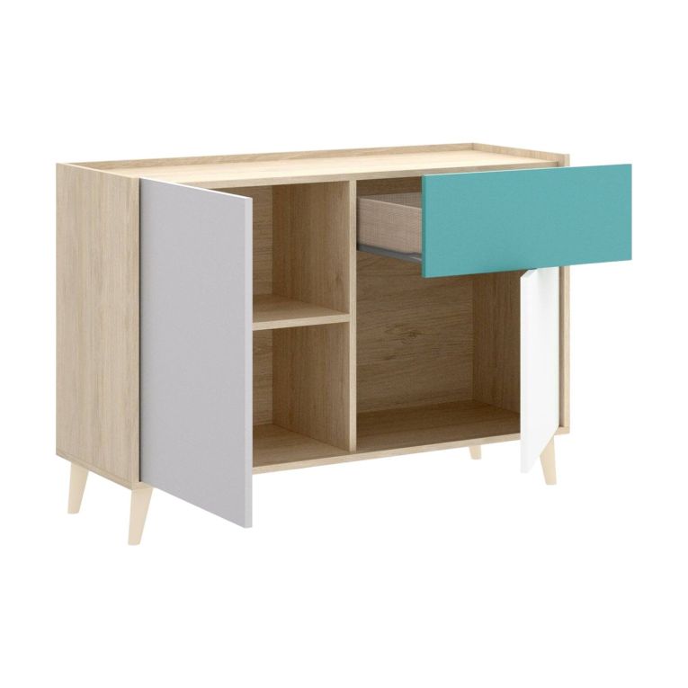 Credenza bianca e rovere 105x43x75h cm 2 ante e 1 cassetto - Ascot