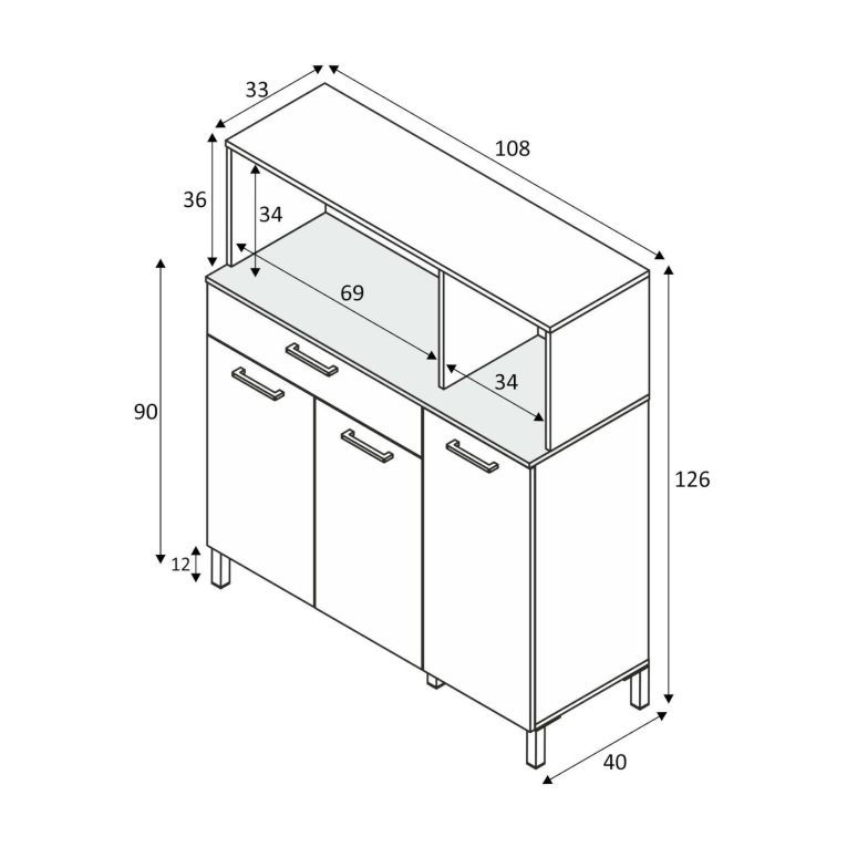 Credenza bianca e rovere 108x40x126h cm 3 ante e 1 cassetto - Angstrom