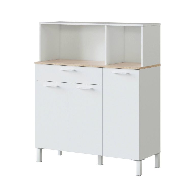 Credenza bianca e rovere 108x40x126h cm 3 ante e 1 cassetto - Angstrom
