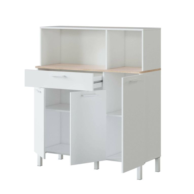 Credenza bianca e rovere 108x40x126h cm 3 ante e 1 cassetto - Angstrom