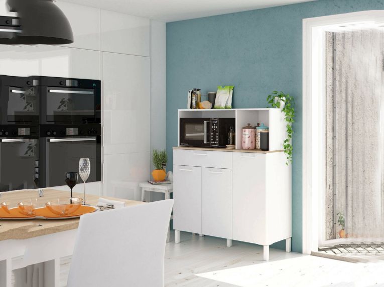 Credenza bianca e rovere 108x40x126h cm 3 ante e 1 cassetto - Angstrom