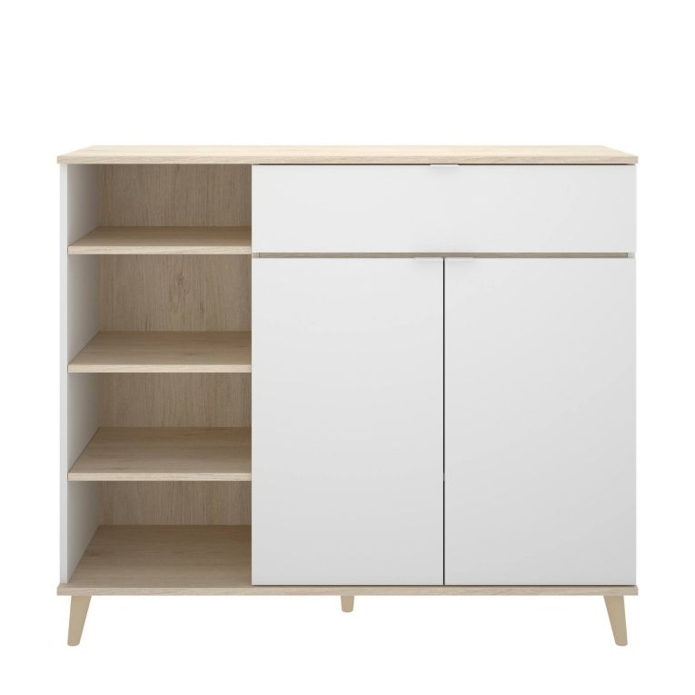 Credenza bianca e rovere 120x40x102h cm 2 ante e 1 cassetto - Aleandro